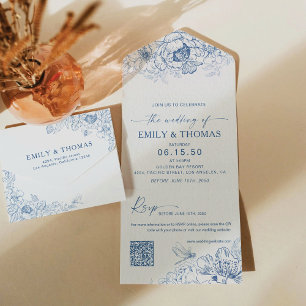 Floral Chinoiserie Tudo em Um Convite de casamento