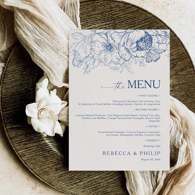 Floral Chinoiserie Wedding Flat Menu (Criador carregado)