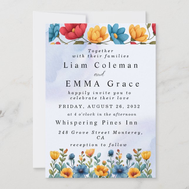 Floral, Convite De Casamento, Jardim Russo, Elegan (Frente)