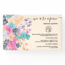 Floral cor-de-rosa país aquarela Estamos abertos 