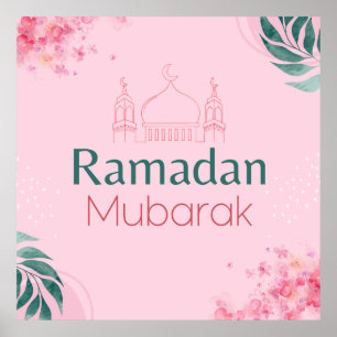 Floral cor rosa-d-água Ramadan Mubarak Poster