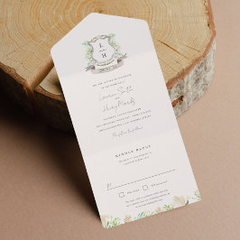 Floral Crest Aquarela Monograma Casamento Triplo