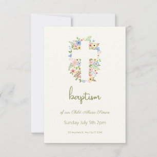 Floral Cross Baptism RSVP - Pastel Suave