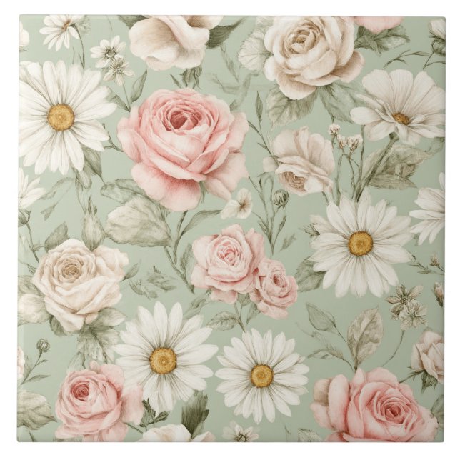 Floral Daisies Roses Watercolor Design (Frente)