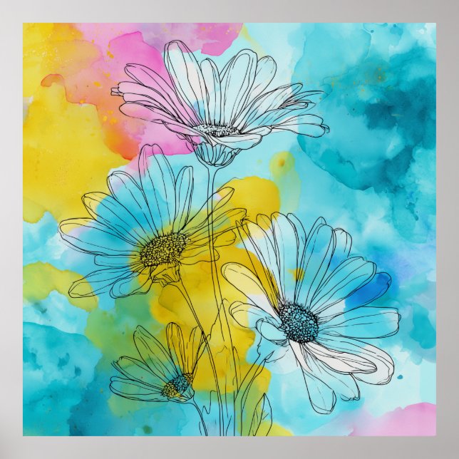 Floral Daisy Semi-Gloss Poster Wall Art (Frente)