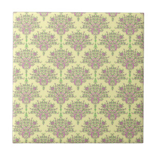 Floral Damask Fofo em Rosa Verde e Amarelo Claro