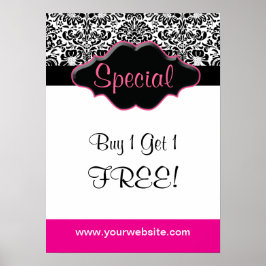 Floral Damask Poster Salon Black White Rosa