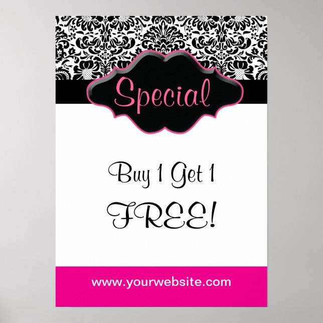 Floral Damask Poster Salon Black White Rosa (Frente)