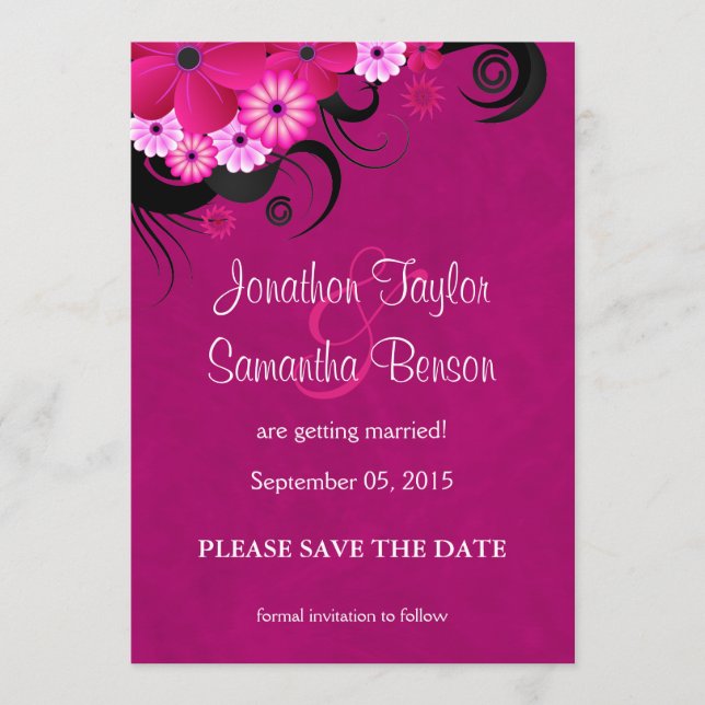 Floral Dark Fuchsia Salve O Anúncio De Data (Frente)