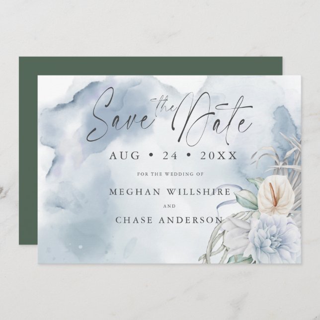 Floral de Aquarela Azul Empoeirado (Frente/Verso)