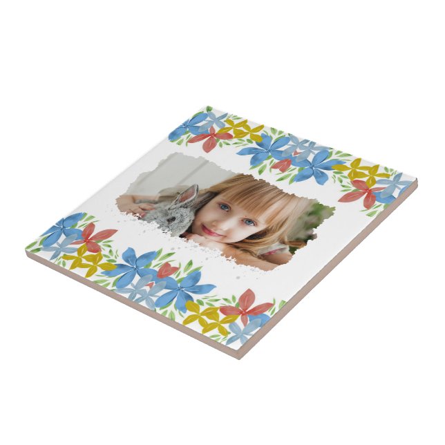 Floral de Aquarela de Foto Personalizada (Lateral)