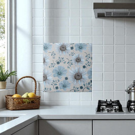 Floral de Aquarela de Prata Azul