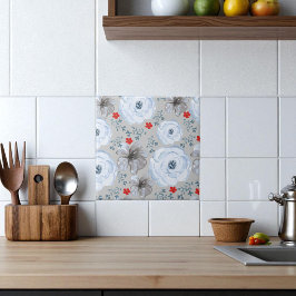 Floral de Aquarela de Prata Azul