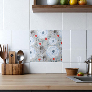 Floral de Aquarela de Prata Azul
