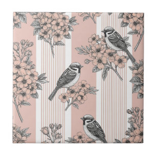 Floral de Ave com Listras de Pêssego Elegante (2)