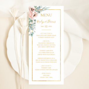 Floral de Blush Elegante Menu Janto Casamento