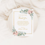 Floral de Blush Elegante | Obrigado Cartão De Acol<br><div class="desc">Este elegante bordel | obrigado que o cartão de recepção é perfeito para a sua recepção de casamento botânica primavera cor-de-rosa. Design apresenta uma estrutura de folha de ouro acompanhada por um simples rosa de champanhe de pêssego, um eucalipto verde de sábio minimalista e um girassol de papoila neutro e...</div>