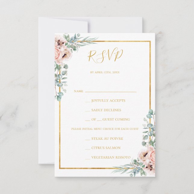 Floral de Blush Elegante | Opção de menu Placa RSV (Frente)