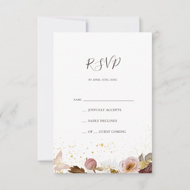 Floral de Blush Moderno | Placa RSVP de Cores Aquá (Frente)