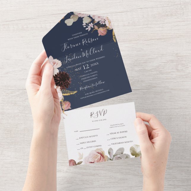 Floral de Blush Moderno | Selo De Marinho E Envio (Aba destacável)