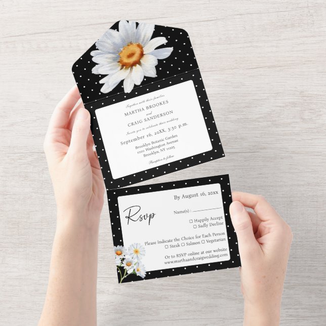 Floral de Bolinhas Negra e Branca Moderna (Aba destacável)