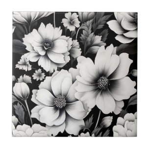 Floral de Cor Branca e Preta Elegante