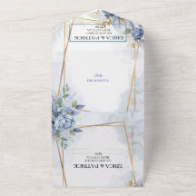 Floral de Cor de Água Azul e Dourada