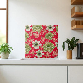 Floral de Cor Verde Vermelha