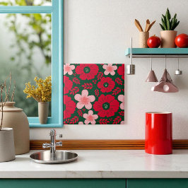 Floral de Cor Vermelha Verde