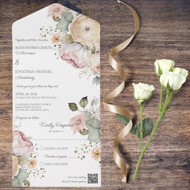 Floral de cores de Primavera suave (Also available without QR code.)