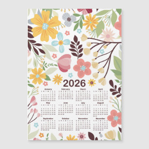 Floral de Desenho Multicolorido do Calendário 2026