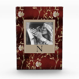 Floral de Foto Burgundy do Monograma Elegante