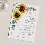 Floral de Girassol Elegante 60ª Festa de aniversár<br><div class="desc">Eucalyptus Sunflower Script 60th Aniversário Convite para 60º Aniversário que você pode personalizar facilmente com os detalhes de seu partido clicando no botão "Personalizar". Apresentando um brilho amarelo floral e verde suculente com uma estrutura geométrica de folha de ouro e tipografia moderna</div>