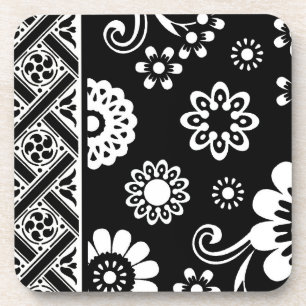 Floral de Mod Negro e Branco... porta copos de cor