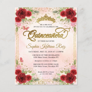 Floral de Orçamento Rosa Rosa Dourada Tiara Quince