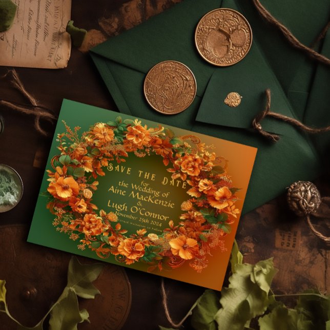Floral De Outono De Druid, Elegante, Salve A Data (Enchanting Druid Hill Collection Autumn Themed Save the Date Wedding Enclosure Card)