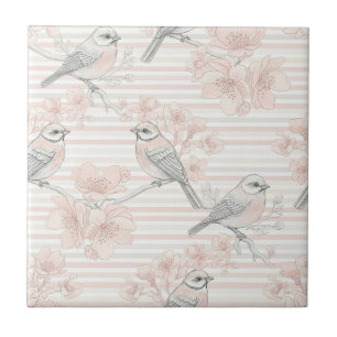 Floral de Pássaro Vintage com Listra Toile (8)