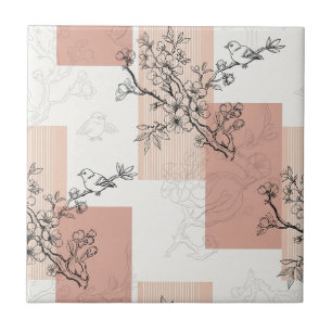 Floral de Pássaro Vintage em Listra Toile (4)