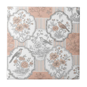 Floral de Pássaro Vintage em Listra Toile (5)
