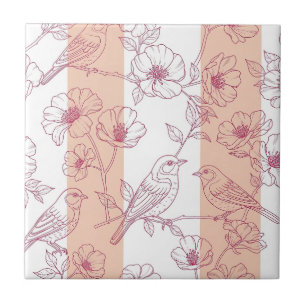 Floral de Pássaro Vintage em Listra Toile (9)