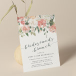 Floral de Verão | Convite para Bridesmaid Brunch<br><div class="desc">O convite elegante e moderno para o brunch floral apresenta um buquê de rosas de aquarela pastel macia, peonias e híbridos em tons de cor-de-rosa-pincel, pêssego e creme, com folhas botânicas verdes e eucalipto. Personalize com seus detalhes de lanche das damas de honra em elegantes caracteres azuis de enfumaçado acentuados...</div>