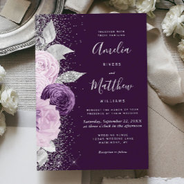 Floral Deep Purple Silver Glitter Wedding