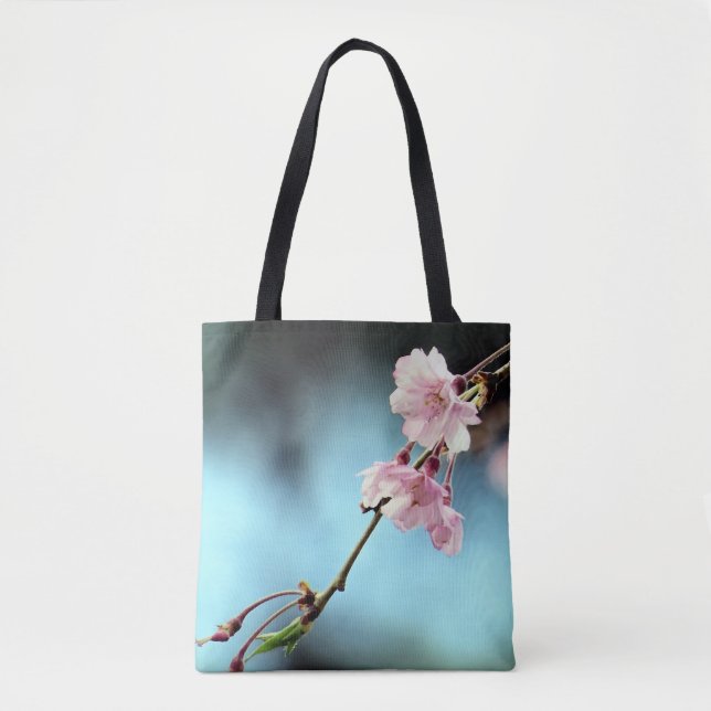 Floral delicado rosa e azul - tote (Frente)