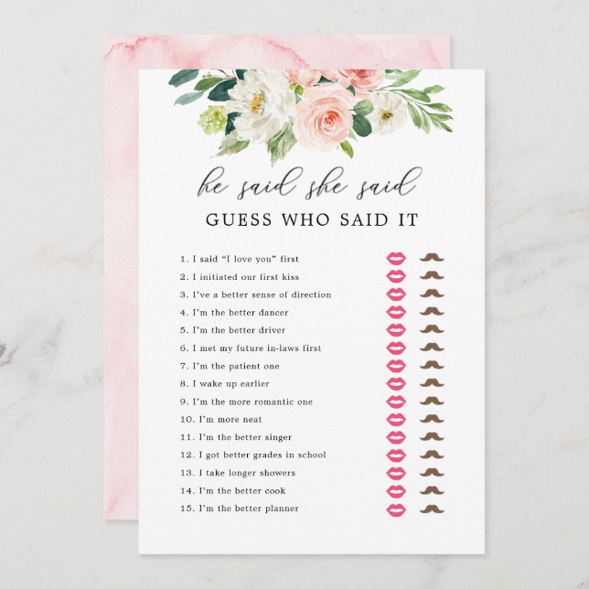 Floral Disse Que Disse Cartões De Jogo Chá de pane (Frente/Verso)