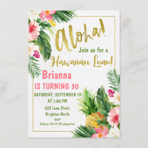 Floral Dourada Calliografia Luau Convite de Aniver