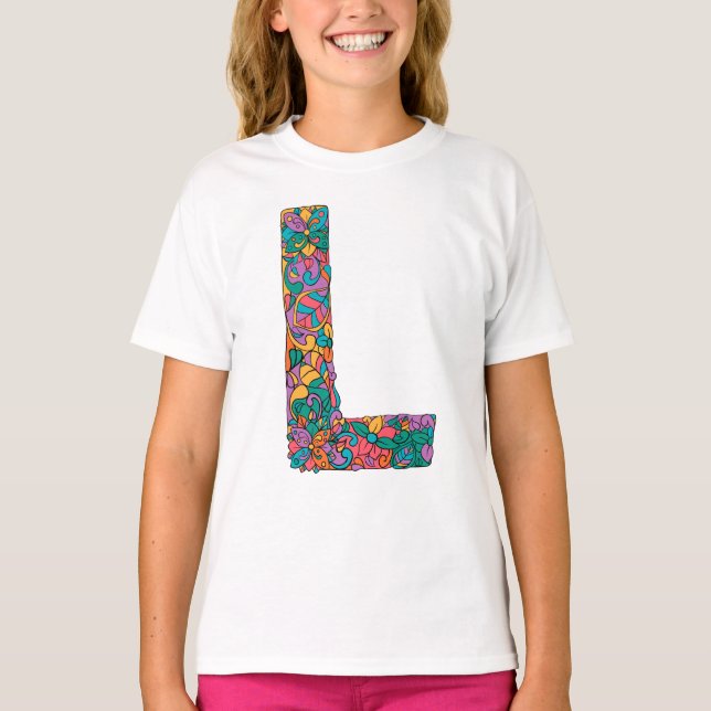 Floral dourado - Camiseta da letra L (Frente)