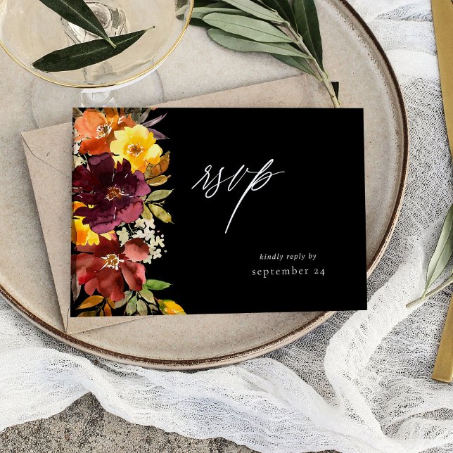 Floral Dourado Laranja e Amarelo com placa RSVP Me (Criador carregado)
