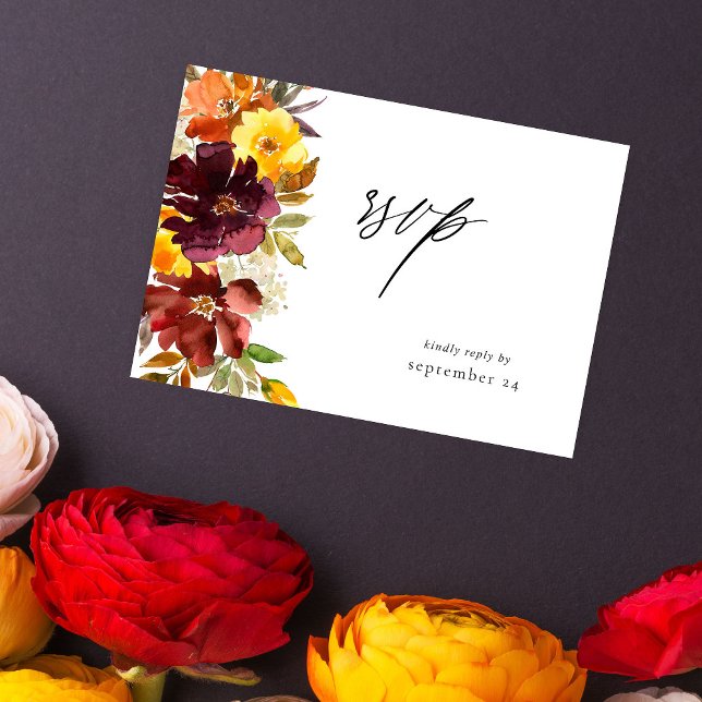 Floral Dourado Laranja e Amarelo com placa RSVP Me (Criador carregado)
