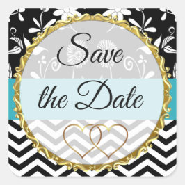 Floral Dourado, Preto e Azul Guarde os Adesivos de