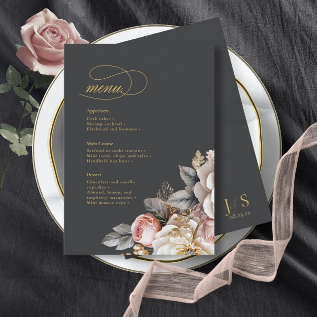 Floral Drama Wedding Menu Charcarboneto ID1022 (Criador carregado)